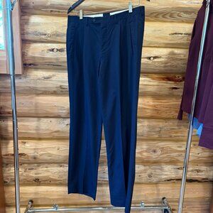 Vintage Navy Blue Pleated Dress Trousers | Tailored Fit | 31W x 31.5L